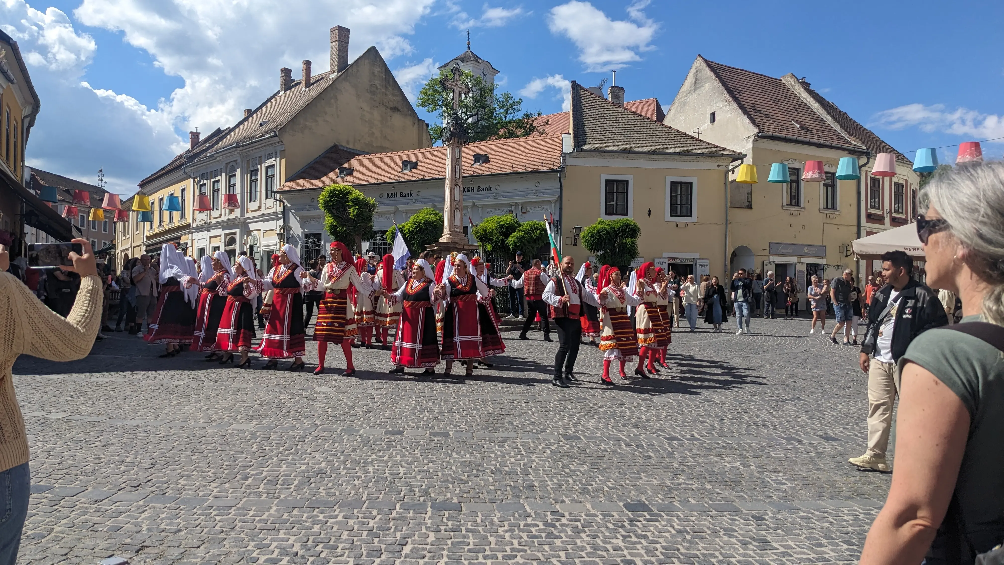 A group of dancers in the main square of Szentendre